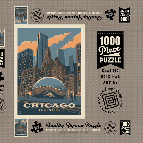 Chicago, IL: Magic Bean, Vintage Poster 1000 Puzzle Schachtel 3D Modell