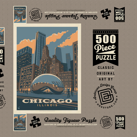 Chicago, IL: Magic Bean, Vintage Poster 500 Puzzle Schachtel 3D Modell