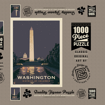 Washington DC: Reflections Of Freedom, Vintage Poster 1000 Puzzle Schachtel 3D Modell