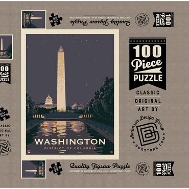 Washington DC: Reflections Of Freedom, Vintage Poster 100 Puzzle Schachtel 3D Modell
