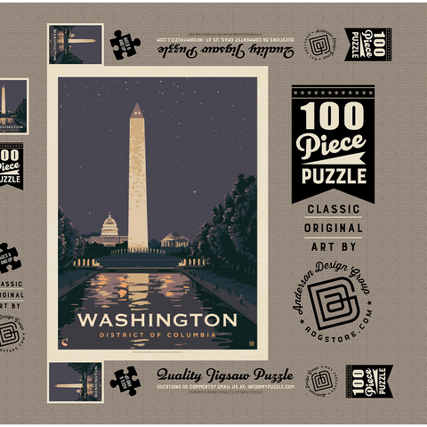 Washington DC: Reflections Of Freedom, Vintage Poster 100 Puzzle Schachtel 3D Modell