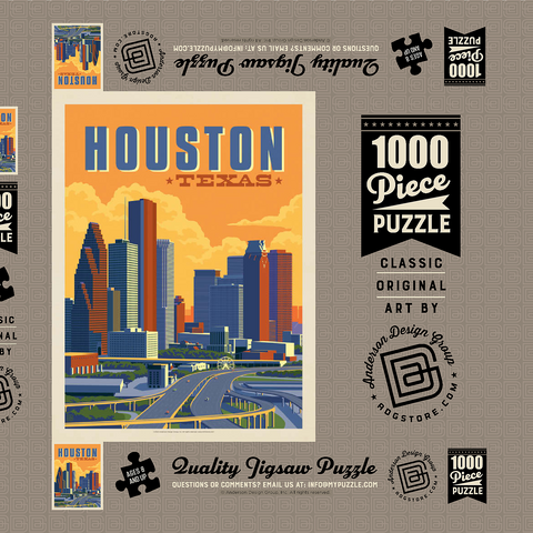 Houston, Texas: Skyline, Vintage Poster 1000 Puzzle Schachtel 3D Modell