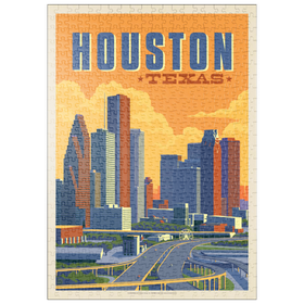 Darstellung des Puzzle Motivs Houston, Texas: Skyline, Vintage Poster - Puzzleteile: 500