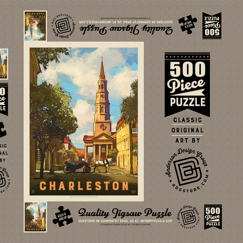 Charleston, South Carolina: St Philip's Church, Vintage Poster 500 Puzzle Schachtel 3D Modell