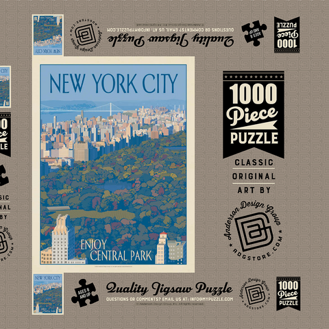 New York City: Enjoy Central Park, Vintage Poster 1000 Puzzle Schachtel 3D Modell
