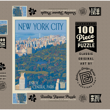 New York City: Enjoy Central Park, Vintage Poster 100 Puzzle Schachtel 3D Modell