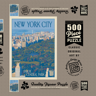 New York City: Enjoy Central Park, Vintage Poster 500 Puzzle Schachtel 3D Modell