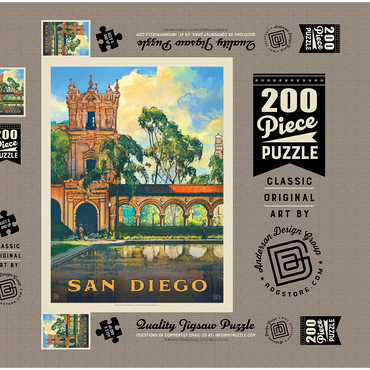 San Diego, CA: Balboa Park, Vintage Poster 200 Puzzle Schachtel 3D Modell