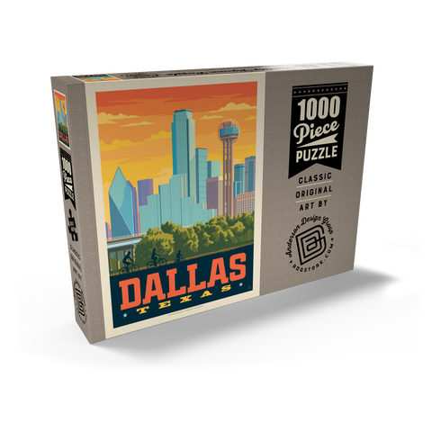 Dallas, Texas: Sunset Skyline, Vintage Poster 1000 Puzzle Schachtel Ansicht2