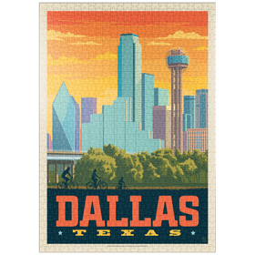 Darstellung des Puzzle-Motivs Dallas, Texas: Sunset Skyline, Vintage Poster – Puzzleteile: 1000