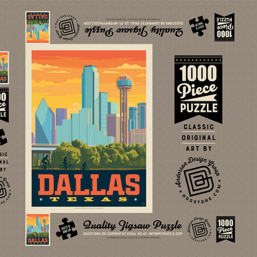 Dallas, Texas: Sunset Skyline, Vintage Poster 1000 Puzzle Schachtel 3D Modell