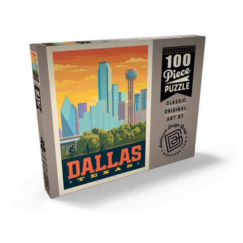Dallas, Texas: Sunset Skyline, Vintage Poster 100 Puzzle Schachtel Ansicht2
