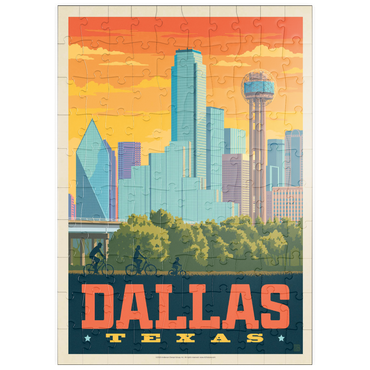puzzleplate Dallas, Texas: Sunset Skyline, Vintage Poster 100 Puzzle