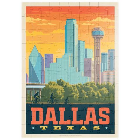 puzzleplate Dallas, Texas: Sunset Skyline, Vintage Poster 100 Puzzle