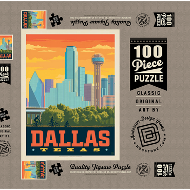 Dallas, Texas: Sunset Skyline, Vintage Poster 100 Puzzle Schachtel 3D Modell