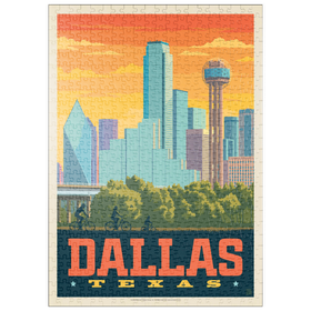 Darstellung des Puzzle Motivs Dallas, Texas: Sunset Skyline, Vintage Poster - Puzzleteile: 500