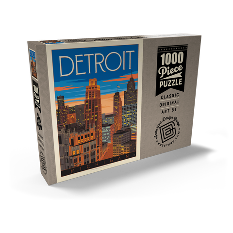 Detroit, MI: Skyline, Vintage Poster 1000 Puzzle Schachtel Ansicht2