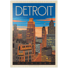 Darstellung des Puzzle-Motivs Detroit, MI: Skyline, Vintage Poster – Puzzleteile: 1000