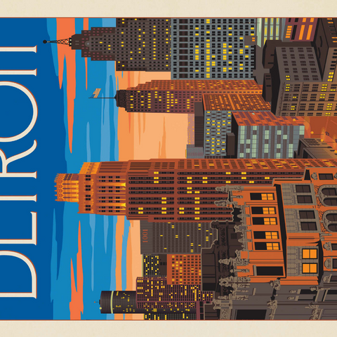 Detroit, MI: Skyline, Vintage Poster 1000 Puzzle 3D Modell