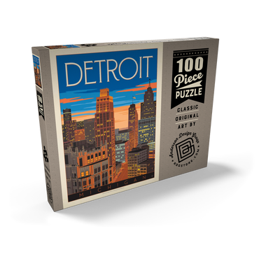 Detroit, MI: Skyline, Vintage Poster 100 Puzzle Schachtel Ansicht2