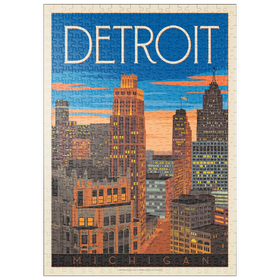 Darstellung des Puzzle Motivs Detroit, MI: Skyline, Vintage Poster - Puzzleteile: 500