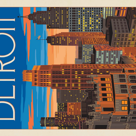 Detroit, MI: Skyline, Vintage Poster 500 Puzzle 3D Modell