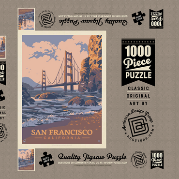 San Francisco, CA: Golden Gate-Water's Edge, Vintage Poster 1000 Puzzle Schachtel 3D Modell
