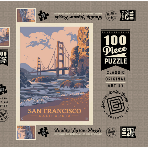 San Francisco, CA: Golden Gate-Water's Edge, Vintage Poster 100 Puzzle Schachtel 3D Modell
