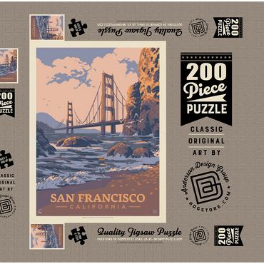 San Francisco, CA: Golden Gate-Water's Edge, Vintage Poster 200 Puzzle Schachtel 3D Modell