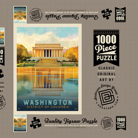 Washington, DC: Lincoln Memorial, Vintage Poster 1000 Puzzle Schachtel 3D Modell