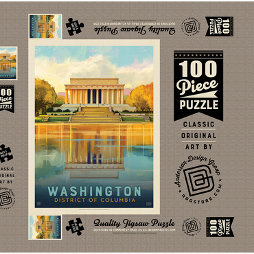 Washington, DC: Lincoln Memorial, Vintage Poster 100 Puzzle Schachtel 3D Modell
