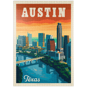 Darstellung des Puzzle-Motivs Austin, Texas: Skyline, Vintage Poster – Puzzleteile: 1000