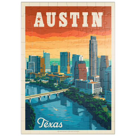 puzzleplate Austin, Texas: Skyline, Vintage Poster 100 Puzzle