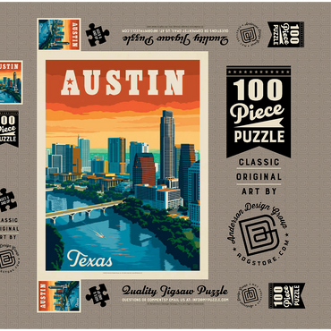Austin, Texas: Skyline, Vintage Poster 100 Puzzle Schachtel 3D Modell