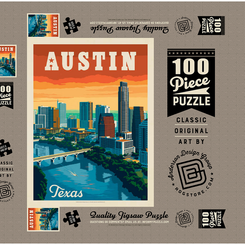 Austin, Texas: Skyline, Vintage Poster 100 Puzzle Schachtel 3D Modell