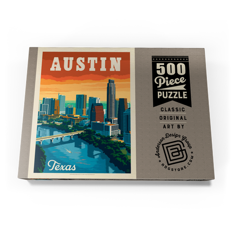 Austin, Texas: Skyline, Vintage Poster 500 Puzzle Schachtel Ansicht3
