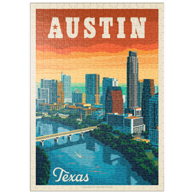 Darstellung des Puzzle-Motivs Austin, Texas: Skyline, Vintage Poster – Puzzleteile: 500