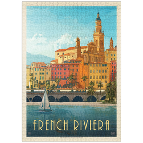 Darstellung des Puzzle-Motivs Frankreich: Côte d'Azur, Vintage Poster – Puzzleteile: 1000