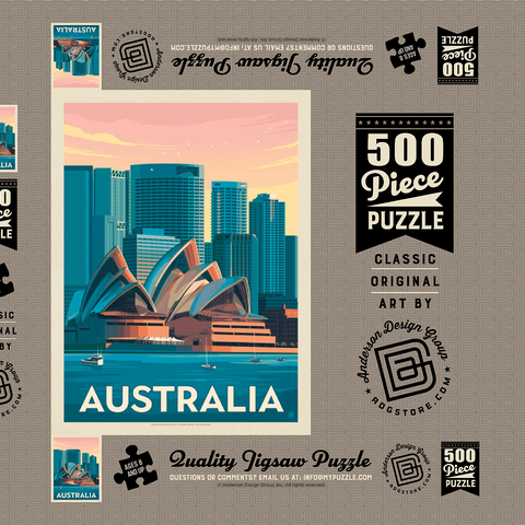 Australia: Sydney Skyline, Vintage Poster 500 Puzzle Schachtel 3D Modell