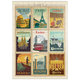 Darstellung des Puzzle-Motivs Europe Travel, Collage, Vintage Poster – Puzzleteile: 100