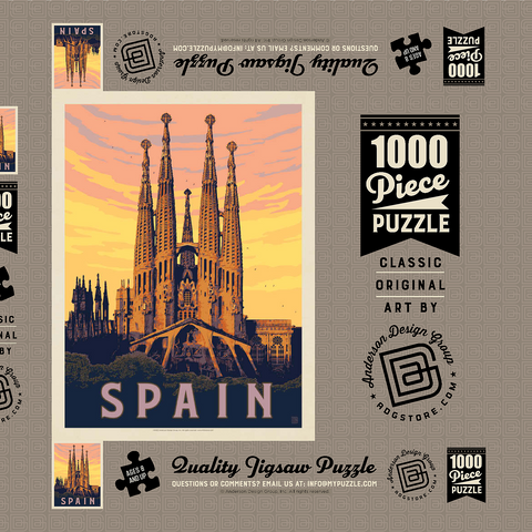 Spain: Familia Sagrada, Vintage Poster 1000 Puzzle Schachtel 3D Modell