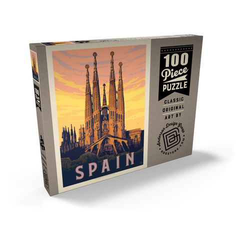 Spain: Familia Sagrada, Vintage Poster 100 Puzzle Schachtel Ansicht2