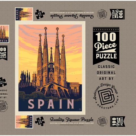 Spain: Familia Sagrada, Vintage Poster 100 Puzzle Schachtel 3D Modell