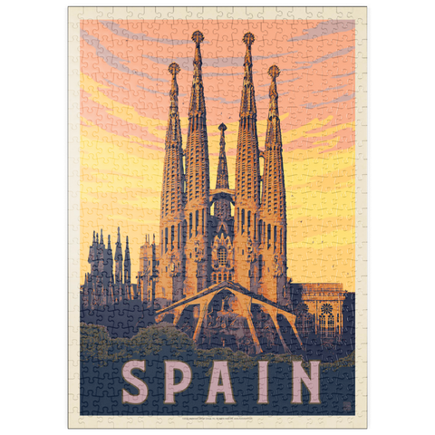 puzzleplate Spain: Familia Sagrada, Vintage Poster 500 Puzzle