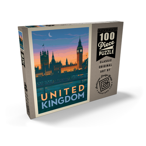 United Kingdom: Westminster Palace, Vintage Poster 100 Puzzle Schachtel Ansicht2
