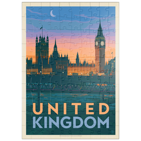 Darstellung des Puzzle Motivs Vereinigtes Königreich: Westminster-Palast, Vintage Poster - Puzzleteile: 100