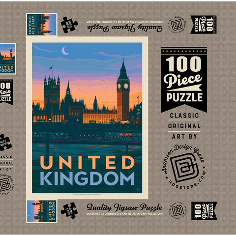 United Kingdom: Westminster Palace, Vintage Poster 100 Puzzle Schachtel 3D Modell