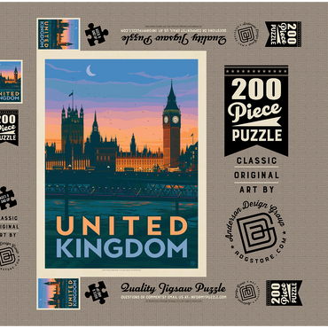 United Kingdom: Westminster Palace, Vintage Poster 200 Puzzle Schachtel 3D Modell