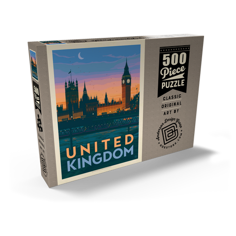 United Kingdom: Westminster Palace, Vintage Poster 500 Puzzle Schachtel Ansicht2