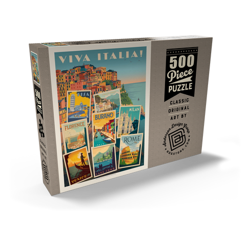 Italy: Viva Italia! Collage, Vintage Poster 500 Puzzle Schachtel Ansicht2